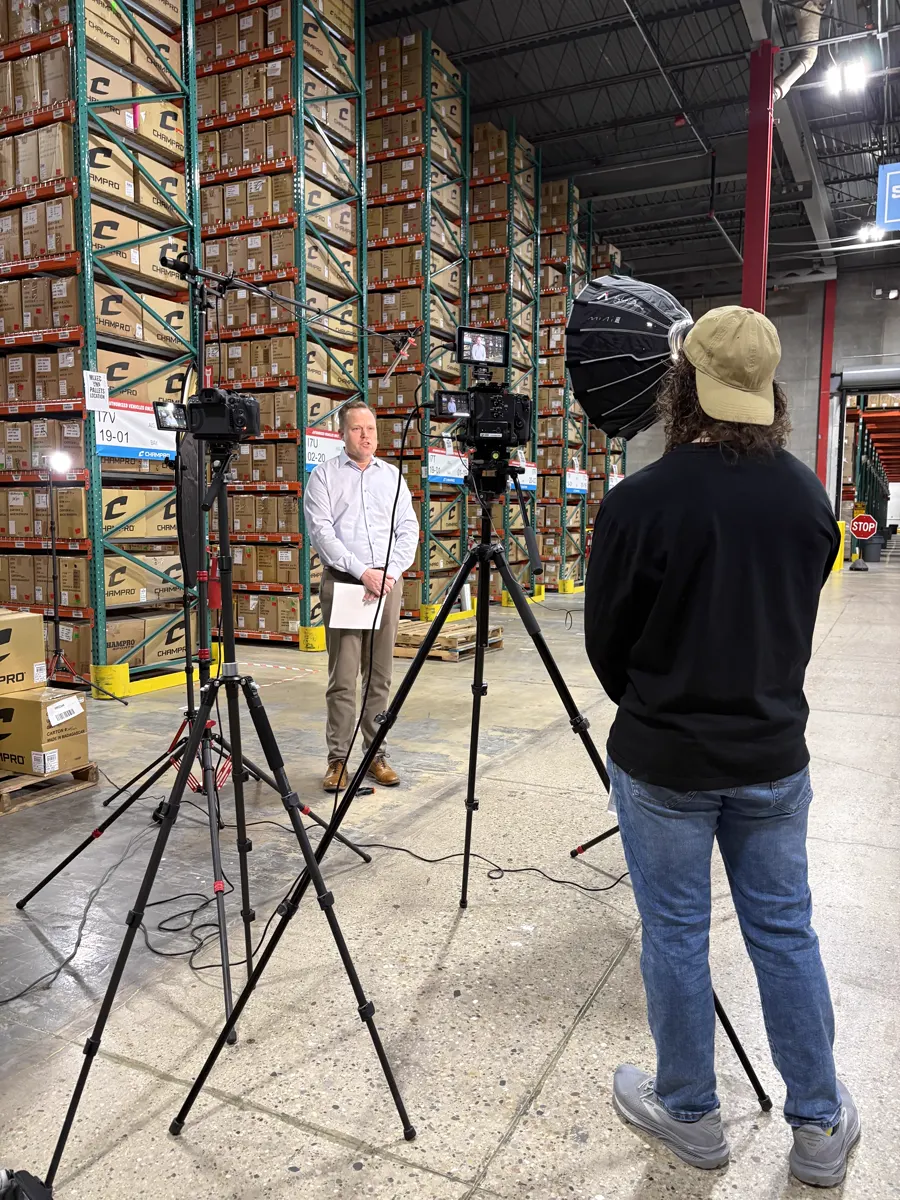 Team sports equipment filmed at the Champro Sports warehouse